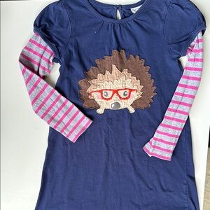 Mini Boden Navy Blue Kids Shirt with Hedgehog Design